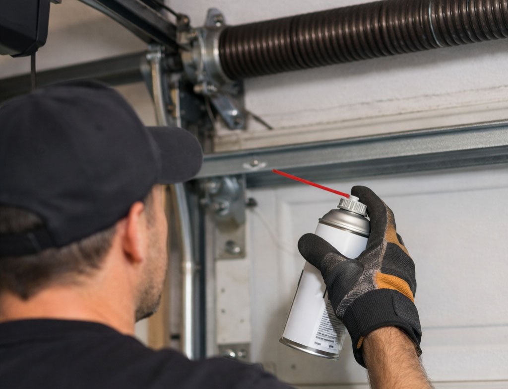 Technician performing maintenance on garage door in Fort Lauderdale