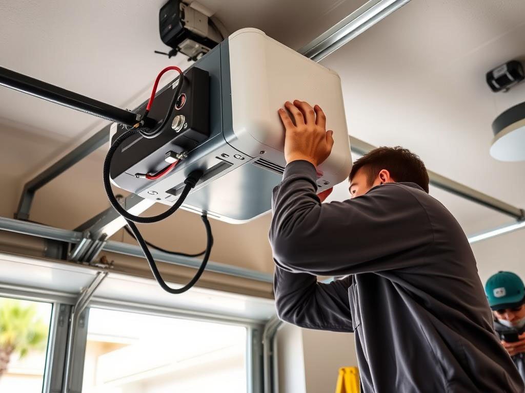 Technician repairing garage door opener in Fort Lauderdale